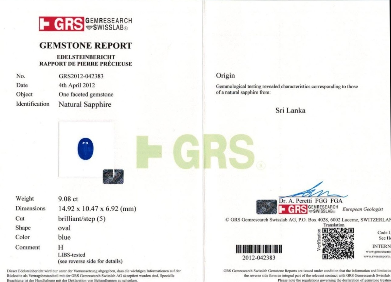 9.08 Ct. Blue Sapphire and Yellow Natural Diamond Three Stone Ring, Platinum & 18K Yellow