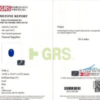 9.08 Ct. Blue Sapphire and Yellow Natural Diamond Three Stone Ring, Platinum & 18K Yellow Scan Report