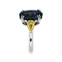 9.08 Ct. Blue Sapphire and Yellow Natural Diamond Three Stone Ring, Platinum & 18K Yellow Image