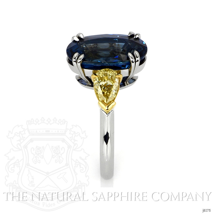 9.08 Ct. Blue Sapphire and Yellow Natural Diamond Three Stone Ring, Platinum & 18K Yellow