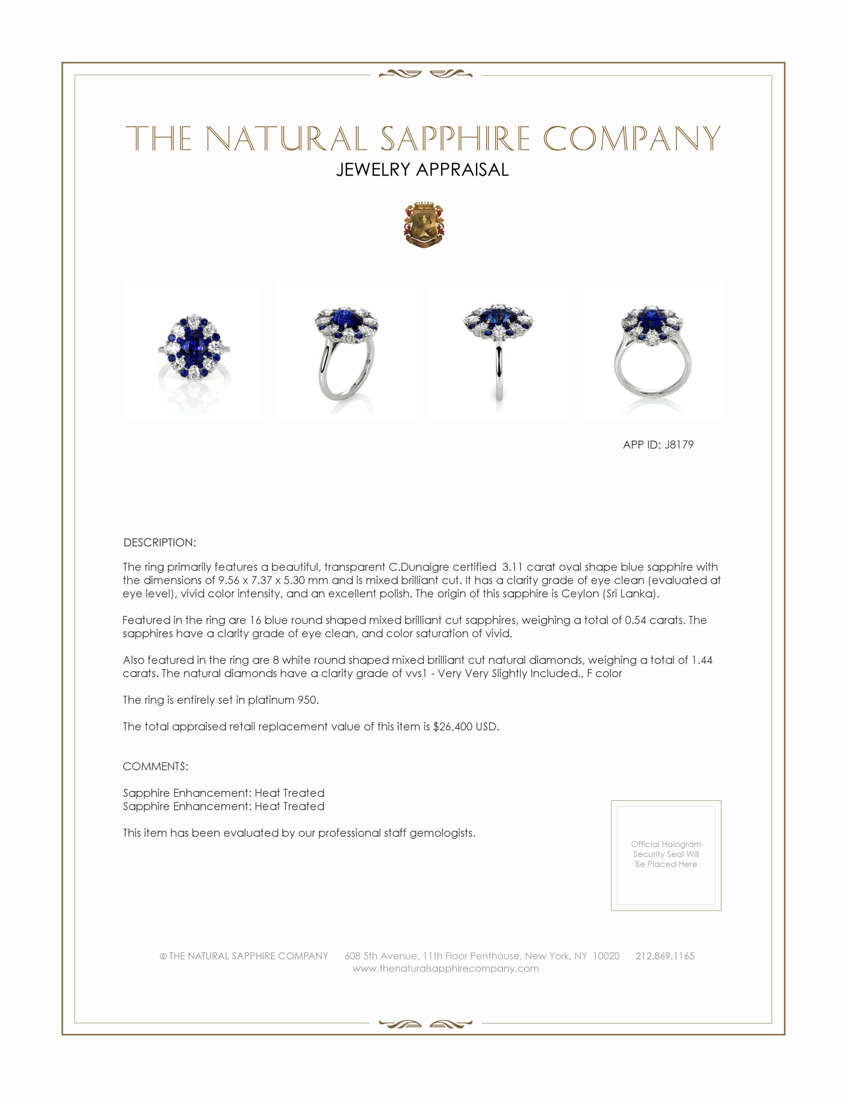 3.11 Ct. Blue Sapphire and Natural Diamond Halo Ring, Platinum 950