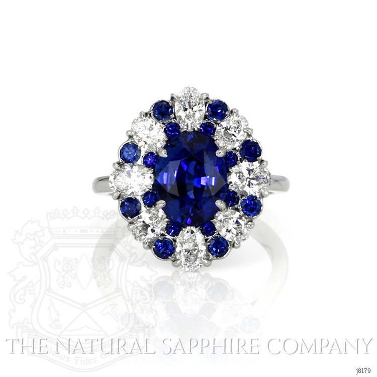 3.11 Ct. Blue Sapphire and Natural Diamond Halo Ring, Platinum 950