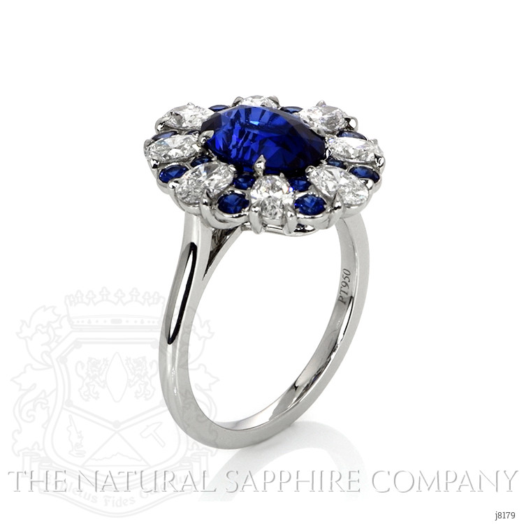 3.11 Ct. Blue Sapphire and Natural Diamond Halo Ring, Platinum 950