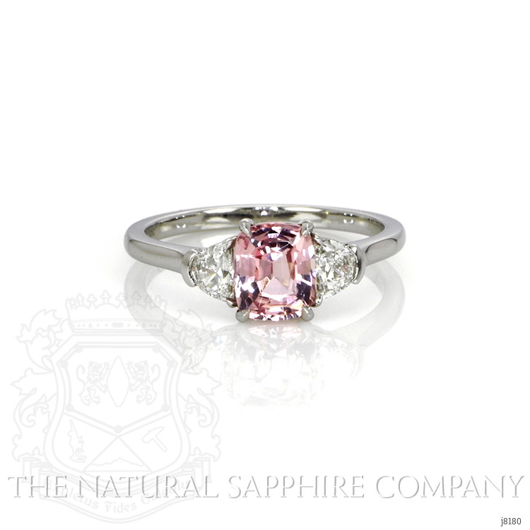 1.29 Ct. Padparadscha Sapphire and Natural Diamond Three Stone Ring, Platinum 950