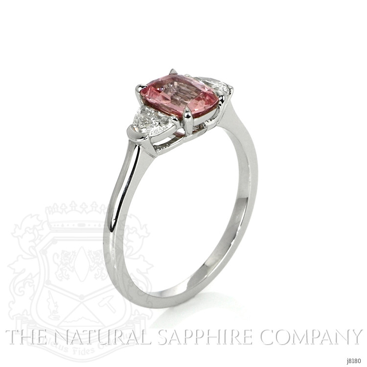 1.29 Ct. Padparadscha Sapphire and Natural Diamond Three Stone Ring, Platinum 950
