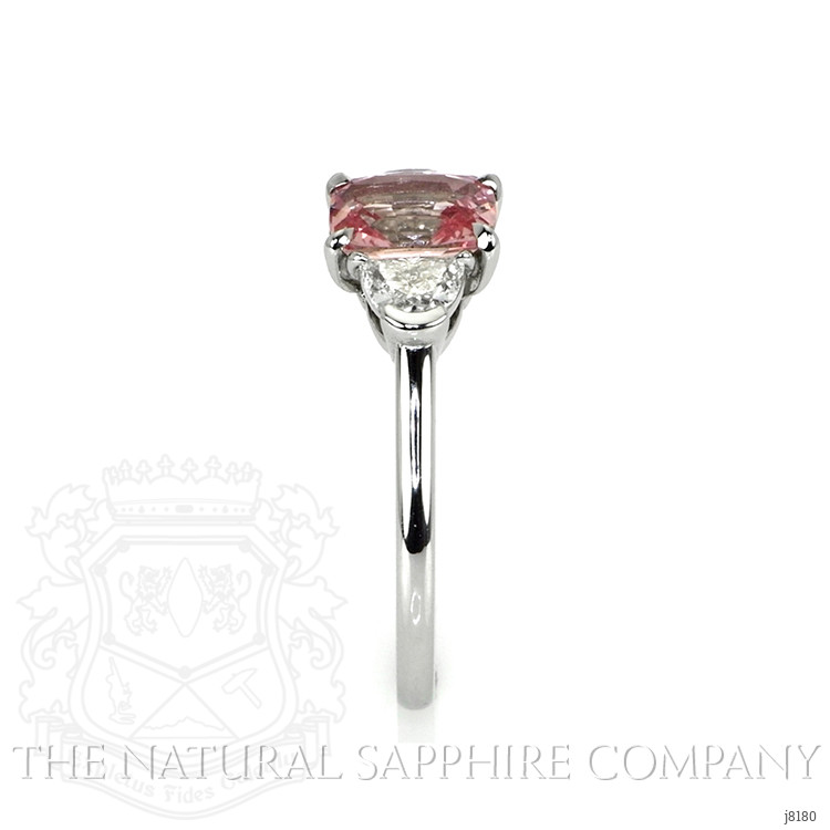 1.29 Ct. Padparadscha Sapphire and Natural Diamond Three Stone Ring, Platinum 950