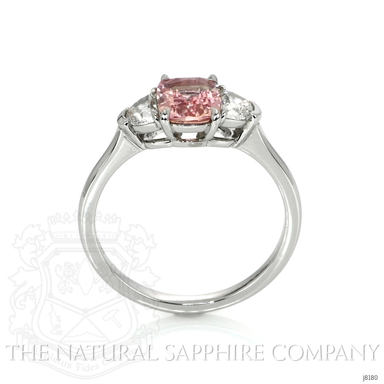 1.29 Ct. Padparadscha Sapphire and Natural Diamond Three Stone Ring, Platinum 950