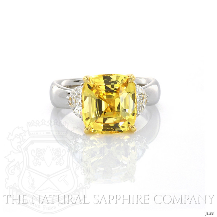 6.51 Ct. Yellow Sapphire and Natural Diamond Three Stone Ring, Platinum & 18K Yellow