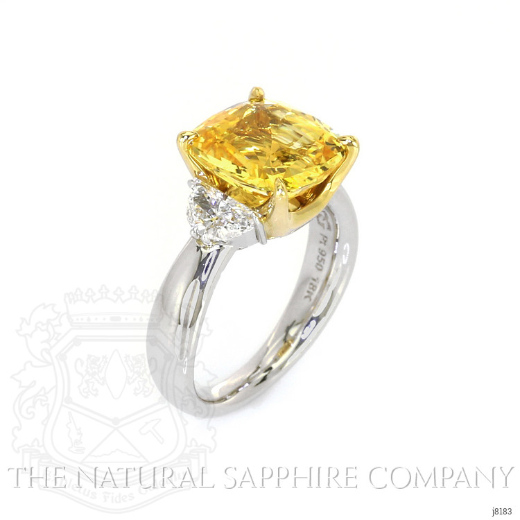 6.51 Ct. Yellow Sapphire and Natural Diamond Three Stone Ring, Platinum & 18K Yellow