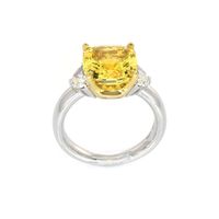 6.51 Ct. Yellow Sapphire and Natural Diamond Three Stone Ring, Platinum & 18K Yellow Image