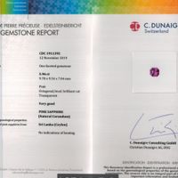 5.96 Ct. Pink Sapphire and Natural Diamond Three Stone Ring, Platinum 950 Scan Report