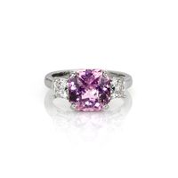 5.96 Ct. Pink Sapphire and Natural Diamond Three Stone Ring, Platinum 950 Video