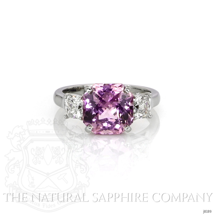 5.96 Ct. Pink Sapphire and Natural Diamond Three Stone Ring, Platinum 950