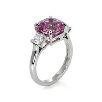 5.96 Ct. Pink Sapphire and Natural Diamond Three Stone Ring, Platinum 950 Image