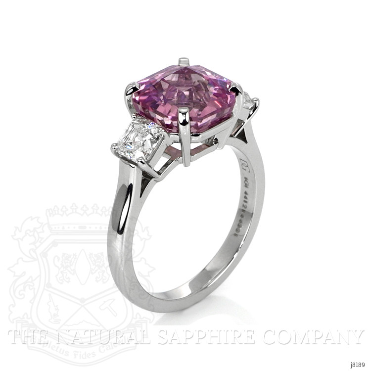 5.96 Ct. Pink Sapphire and Natural Diamond Three Stone Ring, Platinum 950