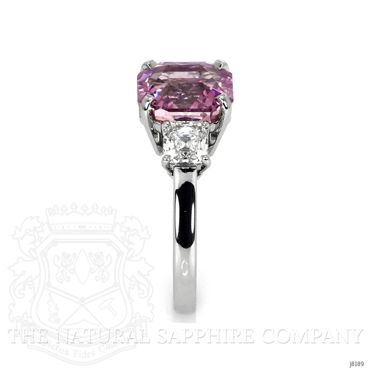 5.96 Ct. Pink Sapphire and Natural Diamond Three Stone Ring, Platinum 950