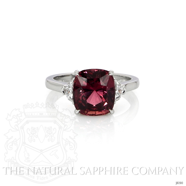 5.88 Ct. Purplish Pink Sapphire and Natural Diamond Three Stone Ring, Platinum 950
