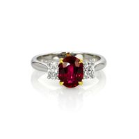 1.76 Ct. Ruby Natural Diamond Three Stone Ring, Platinum & 18K Yellow Video
