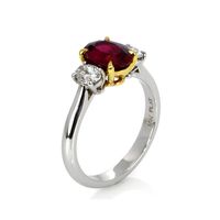 1.76 Ct. Ruby Natural Diamond Three Stone Ring, Platinum & 18K Yellow Image