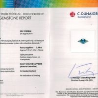 2.44 Ct. Green Sapphire and Yellow Natural Diamond Three Stone Ring, Platinum & 18K Yellow Scan Report