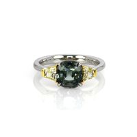 2.44 Ct. Green Sapphire and Yellow Natural Diamond Three Stone Ring, Platinum & 18K Yellow Video