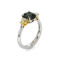 2.44 Ct. Green Sapphire and Yellow Natural Diamond Three Stone Ring, Platinum & 18K Yellow Image
