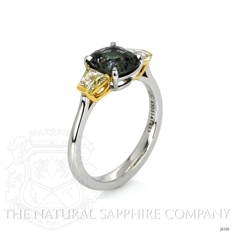 2.44 Ct. Green Sapphire and Yellow Natural Diamond Three Stone Ring, Platinum & 18K Yellow