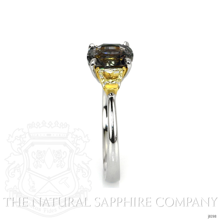2.44 Ct. Green Sapphire and Yellow Natural Diamond Three Stone Ring, Platinum & 18K Yellow