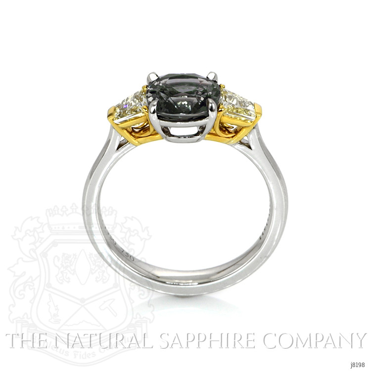 2.44 Ct. Green Sapphire and Yellow Natural Diamond Three Stone Ring, Platinum & 18K Yellow