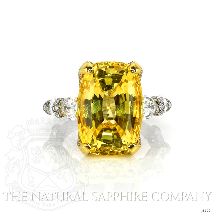 20.26 Ct. Yellow Sapphire and Natural Diamond Antique Style Ring, Platinum & 18K Yellow