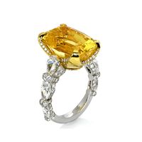 20.26 Ct. Yellow Sapphire and Natural Diamond Antique Style Ring, Platinum & 18K Yellow Image