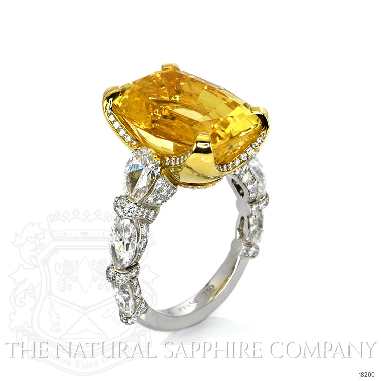 20.26 Ct. Yellow Sapphire and Natural Diamond Antique Style Ring, Platinum & 18K Yellow