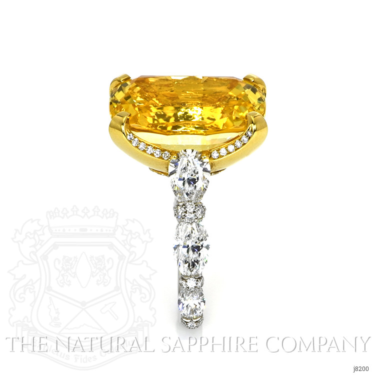 20.26 Ct. Yellow Sapphire and Natural Diamond Antique Style Ring, Platinum & 18K Yellow