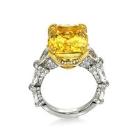 20.26 Ct. Yellow Sapphire and Natural Diamond Antique Style Ring, Platinum & 18K Yellow Image