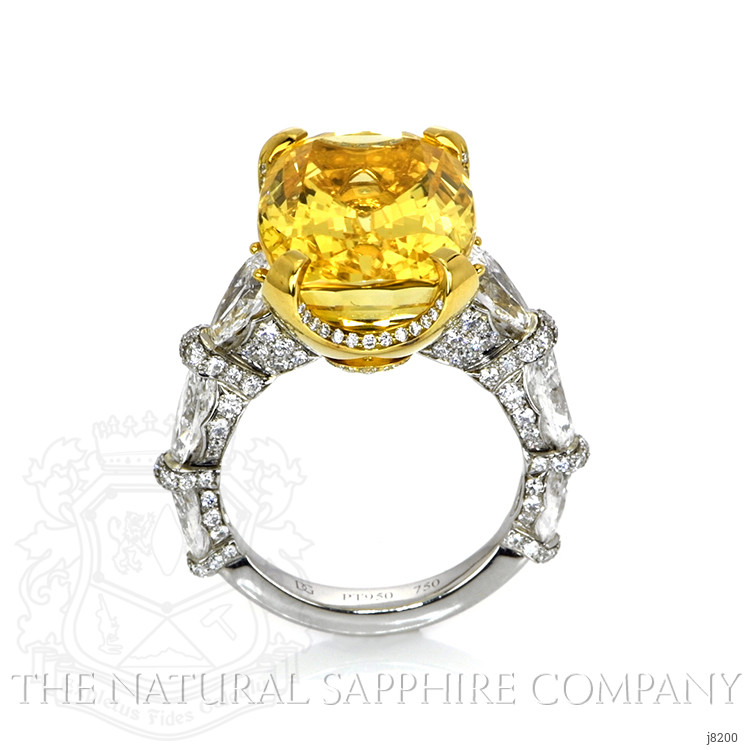 20.26 Ct. Yellow Sapphire and Natural Diamond Antique Style Ring, Platinum & 18K Yellow