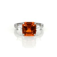 6.01 Ct. Orange Sapphire and Natural Diamond Three Stone Ring, Platinum 950 Video