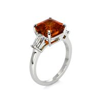 6.01 Ct. Orange Sapphire and Natural Diamond Three Stone Ring, Platinum 950 Image