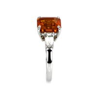 6.01 Ct. Orange Sapphire and Natural Diamond Three Stone Ring, Platinum 950 Image