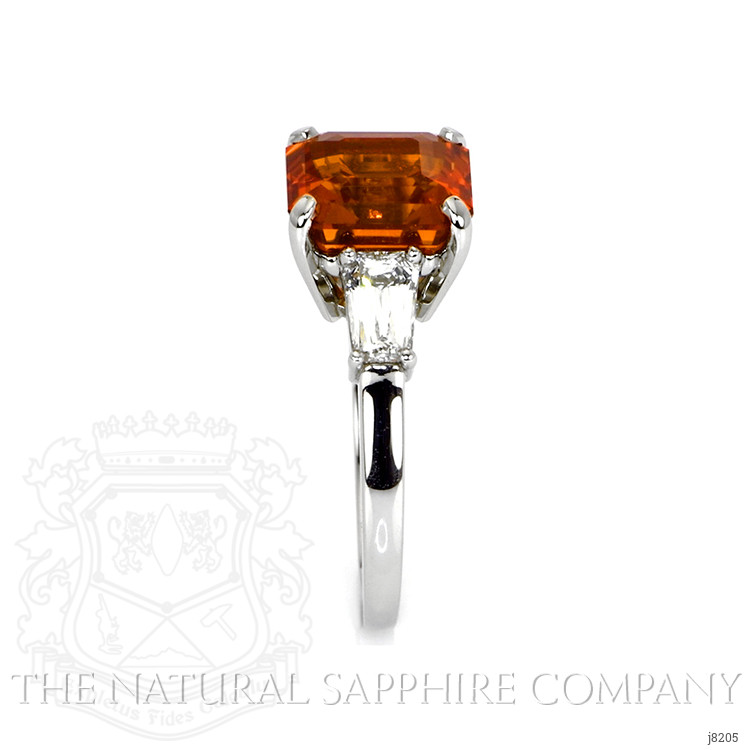 6.01 Ct. Orange Sapphire and Natural Diamond Three Stone Ring, Platinum 950