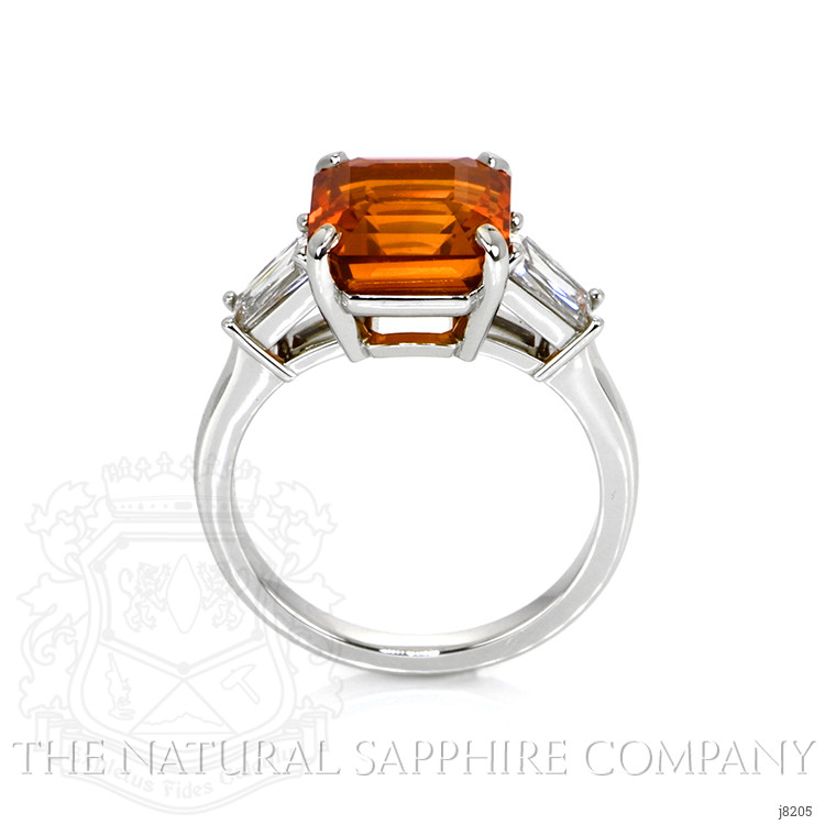6.01 Ct. Orange Sapphire and Natural Diamond Three Stone Ring, Platinum 950
