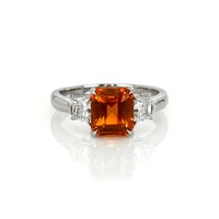 3.23 Ct. Orange Sapphire and Natural Diamond Three Stone Ring, Platinum 950 Video