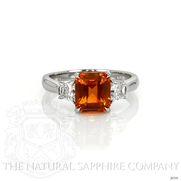 3.23 Ct. Orange Sapphire and Natural Diamond Three Stone Ring, Platinum 950