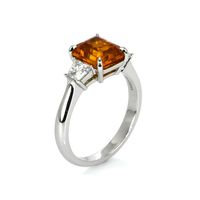3.23 Ct. Orange Sapphire and Natural Diamond Three Stone Ring, Platinum 950 Image