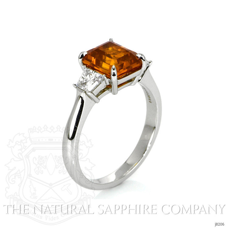 3.23 Ct. Orange Sapphire and Natural Diamond Three Stone Ring, Platinum 950