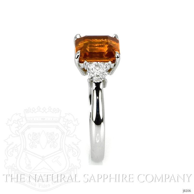 3.23 Ct. Orange Sapphire and Natural Diamond Three Stone Ring, Platinum 950