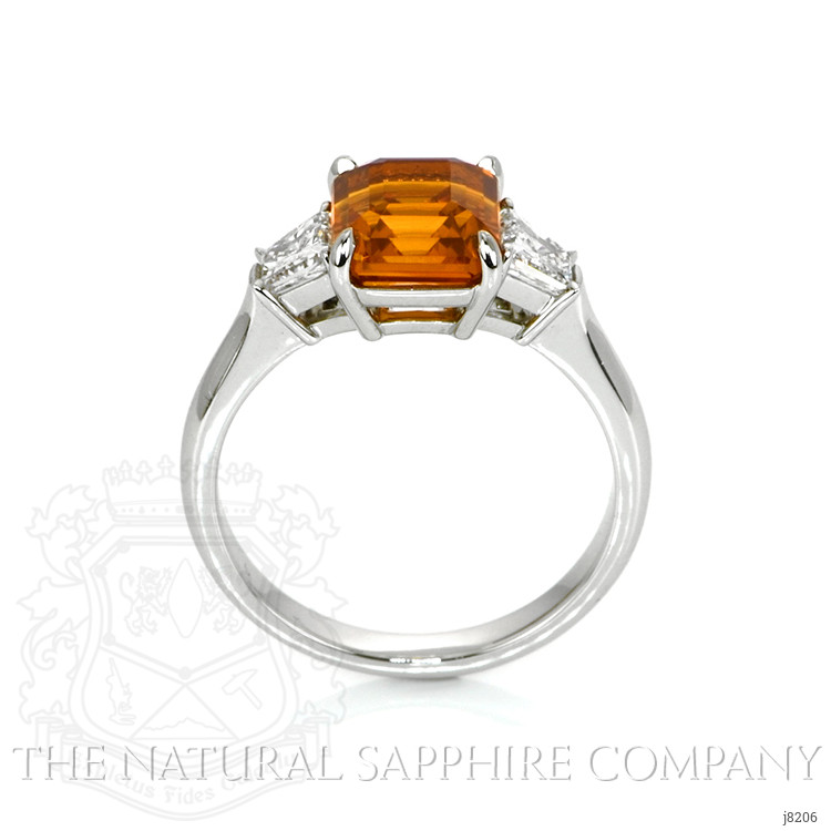 3.23 Ct. Orange Sapphire and Natural Diamond Three Stone Ring, Platinum 950