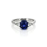 2.11 Ct. Blue Sapphire and Natural Diamond Three Stone Ring, Platinum 950 Video