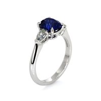 2.11 Ct. Blue Sapphire and Natural Diamond Three Stone Ring, Platinum 950 Image