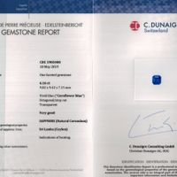 6.16 Ct. Sapphire Natural Diamond Three Stone Ring, Platinum 950 Scan Report