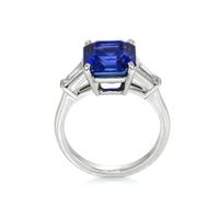 6.16 Ct. Sapphire Natural Diamond Three Stone Ring, Platinum 950 Image